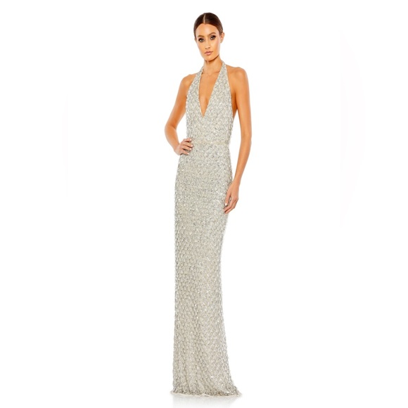 Mac Duggal Dresses & Skirts - Mac Duggal | 5678 Sequined Crystal Fringe Halter Strap Gown In Nude Silver 4